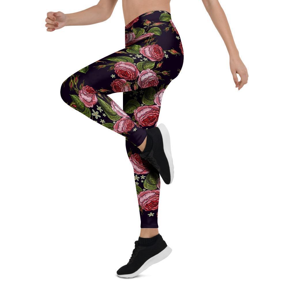 Pink Rose Print Women's Leggings-grizzshop