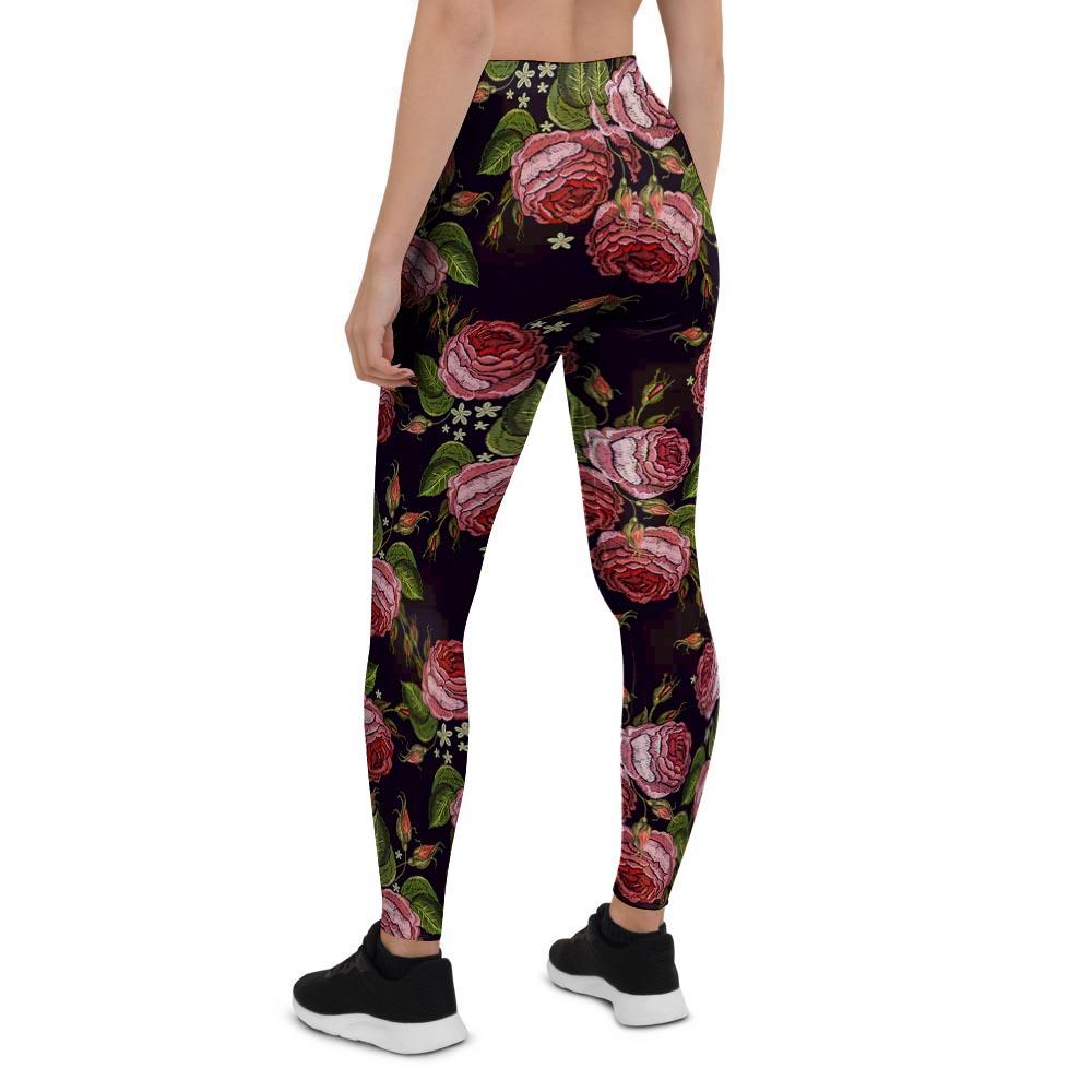 Pink Rose Print Women's Leggings-grizzshop