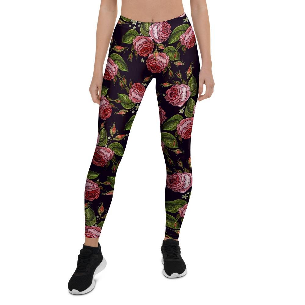 Pink Rose Print Women's Leggings-grizzshop