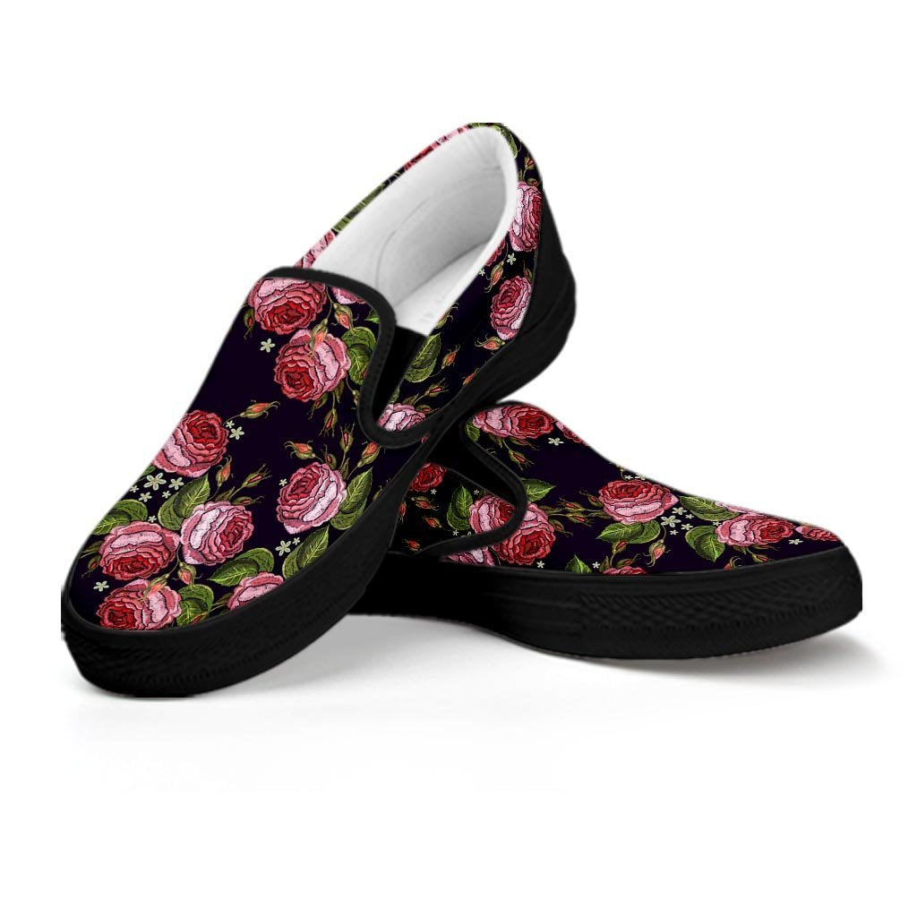 Pink Rose Print Women's Slip On Sneakers-grizzshop