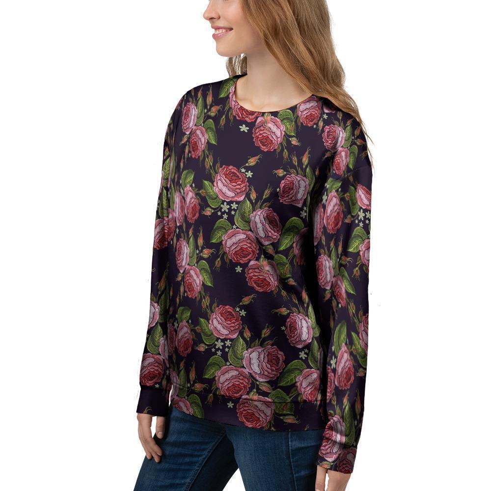 Pink Rose Print Women's Sweatshirt-grizzshop