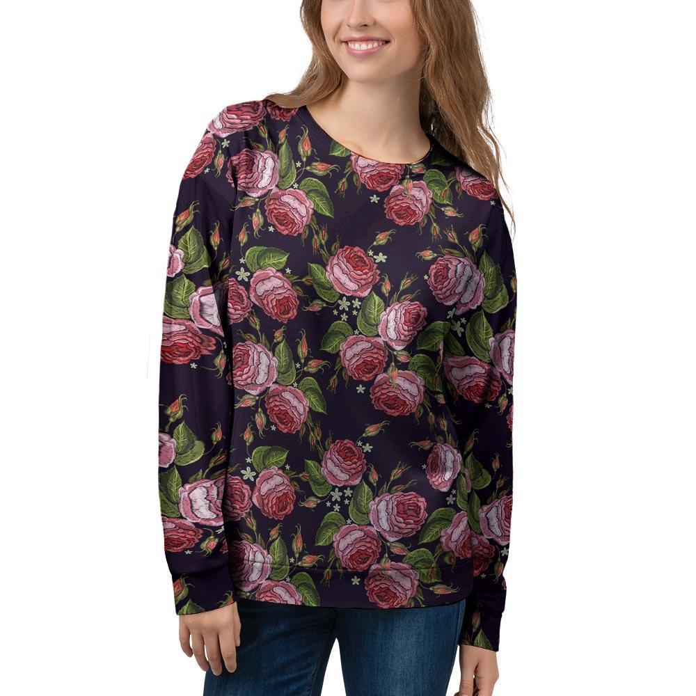 Pink Rose Print Women's Sweatshirt-grizzshop