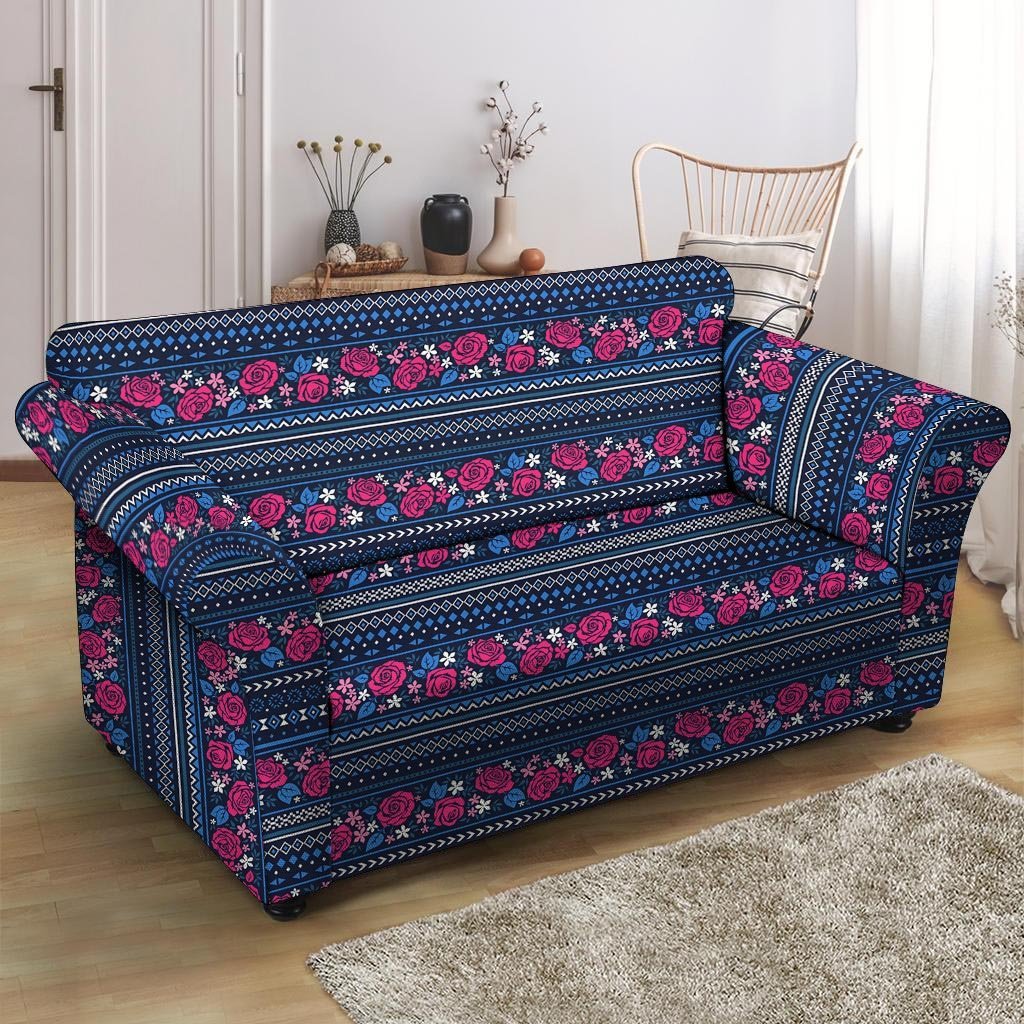 Pink Rose Tribal Aztec Loveseat Cover-grizzshop