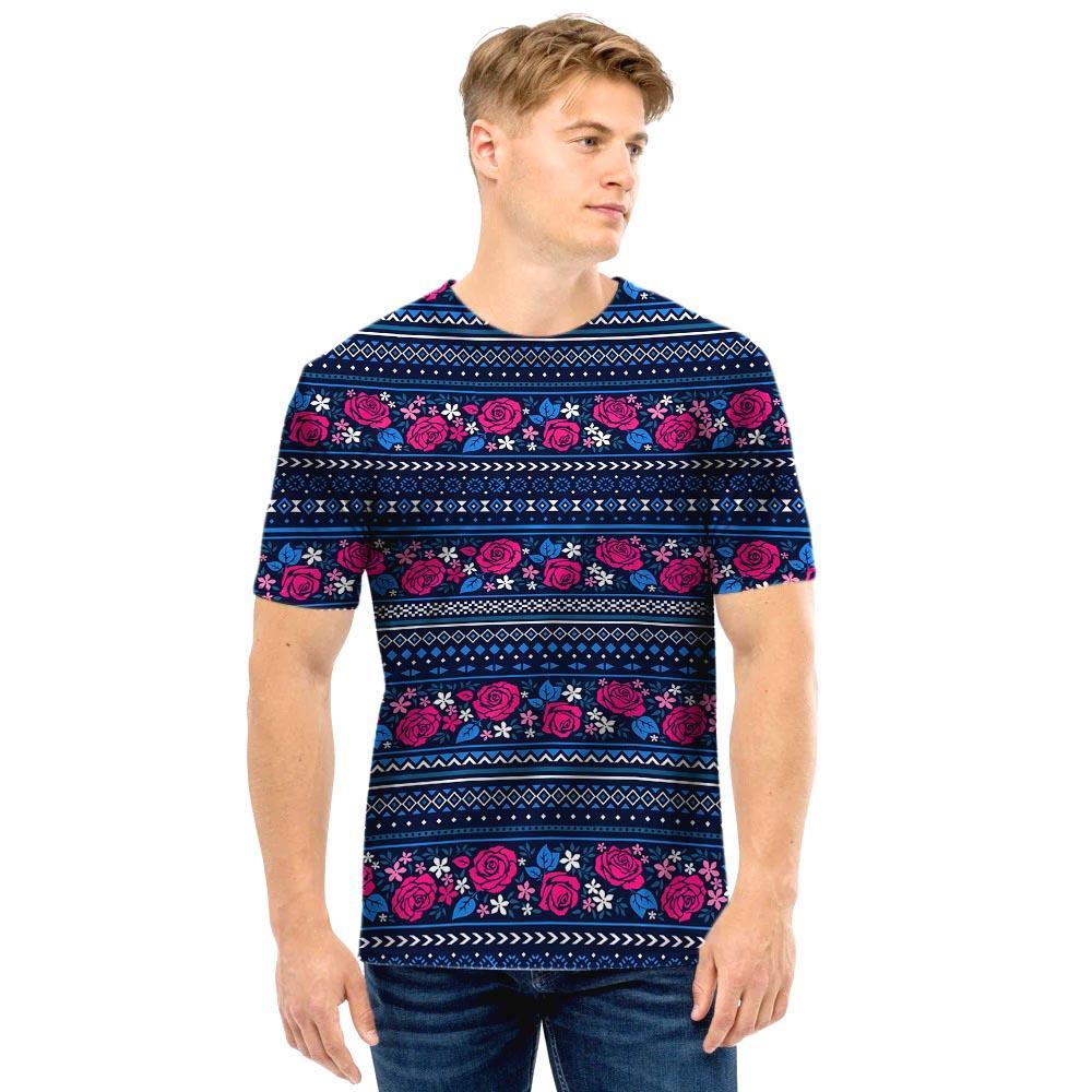 Pink Rose Tribal Aztec Men T Shirt-grizzshop