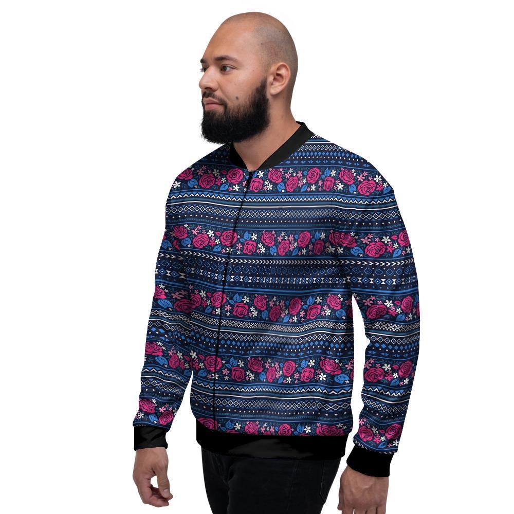 Pink Rose Tribal Aztec Men's Bomber Jacket-grizzshop