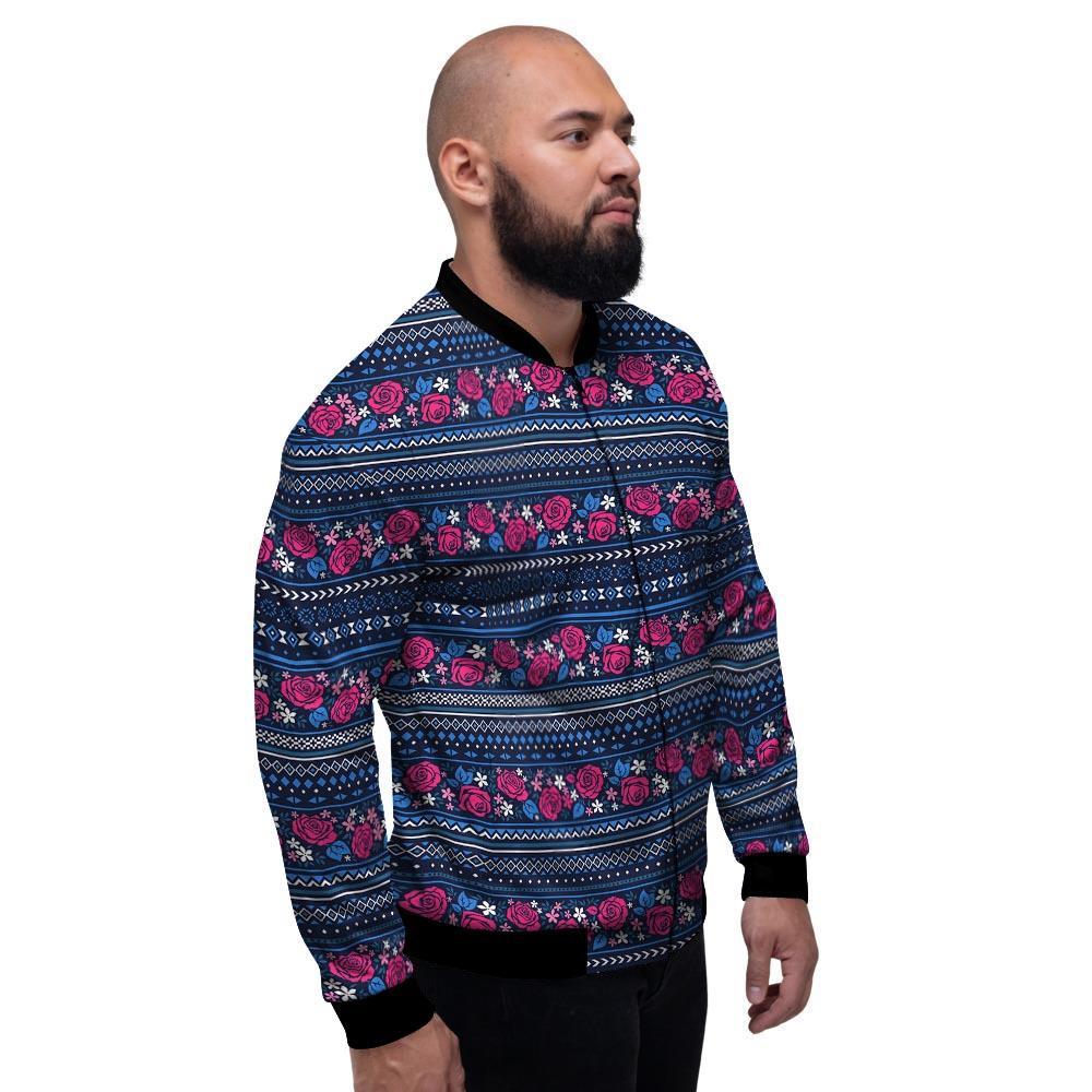 Pink Rose Tribal Aztec Men's Bomber Jacket-grizzshop