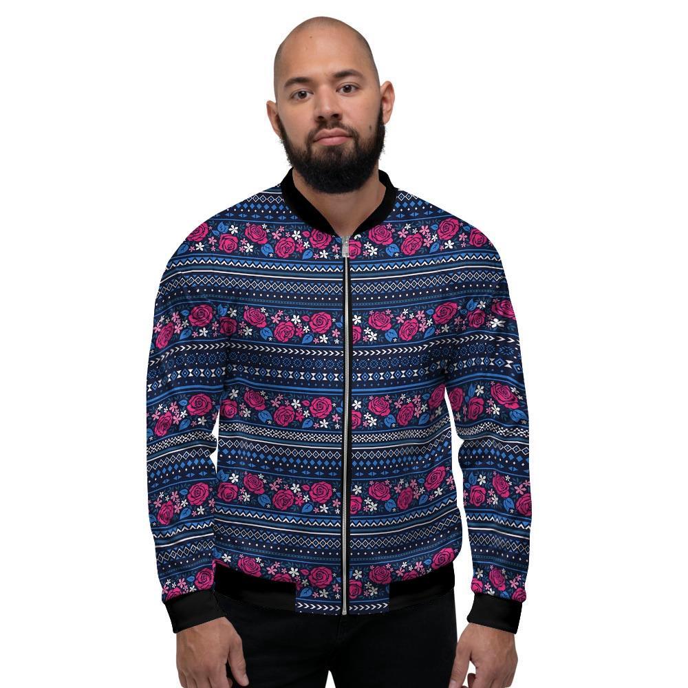 Pink Rose Tribal Aztec Men's Bomber Jacket-grizzshop