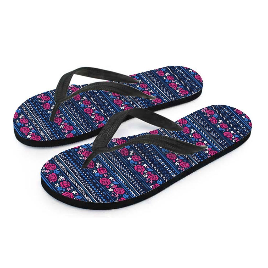 Pink Rose Tribal Aztec Men's Flip Flops-grizzshop