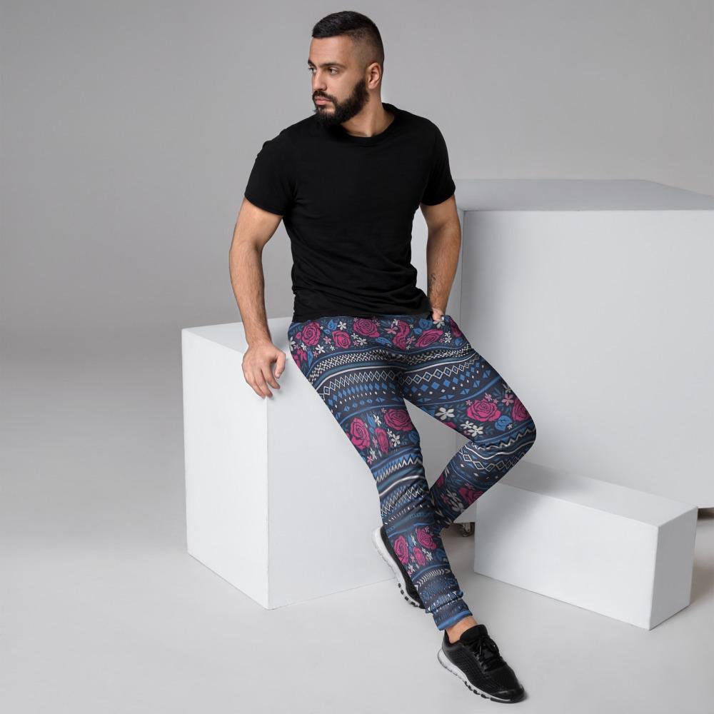 Pink Rose Tribal Aztec Men's Joggers-grizzshop