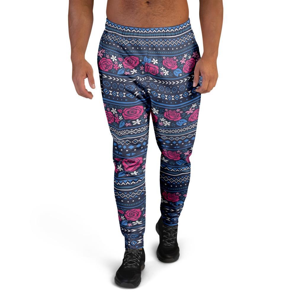 Pink Rose Tribal Aztec Men's Joggers-grizzshop