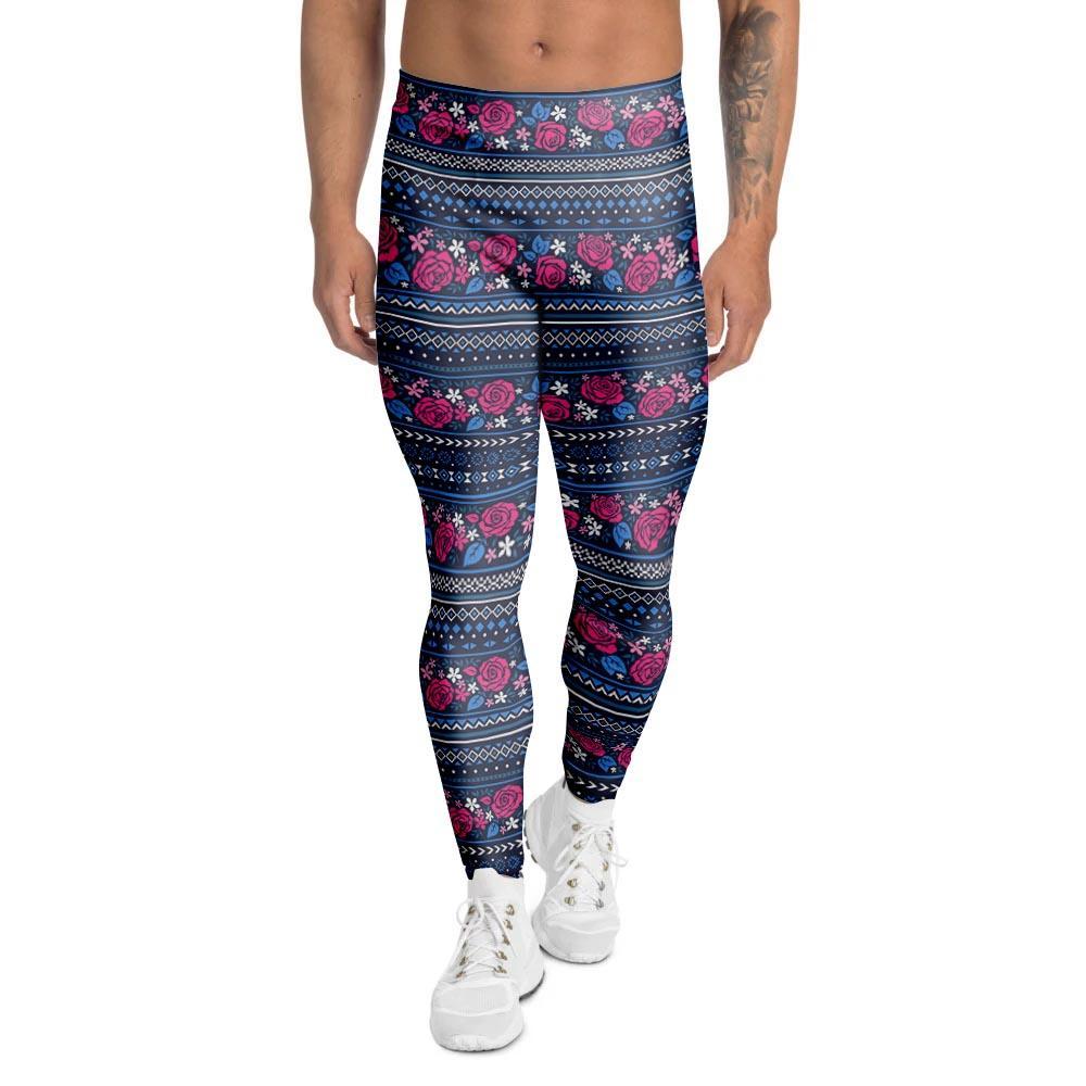 Pink Rose Tribal Aztec Men's Leggings-grizzshop