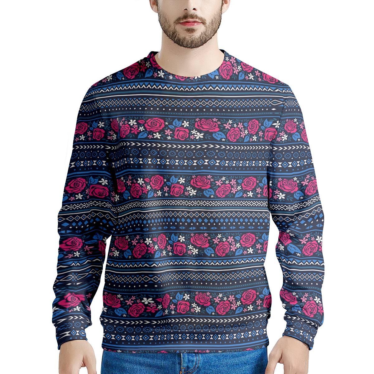 Pink Rose Tribal Aztec Men's Sweatshirt-grizzshop