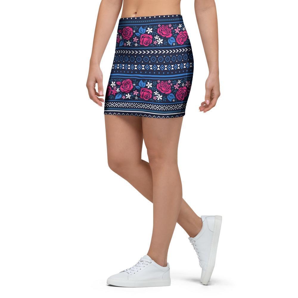 Pink Rose Tribal Aztec Mini Skirt-grizzshop