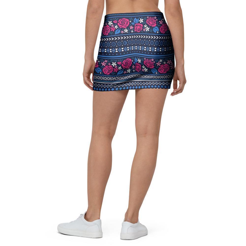 Pink Rose Tribal Aztec Mini Skirt-grizzshop