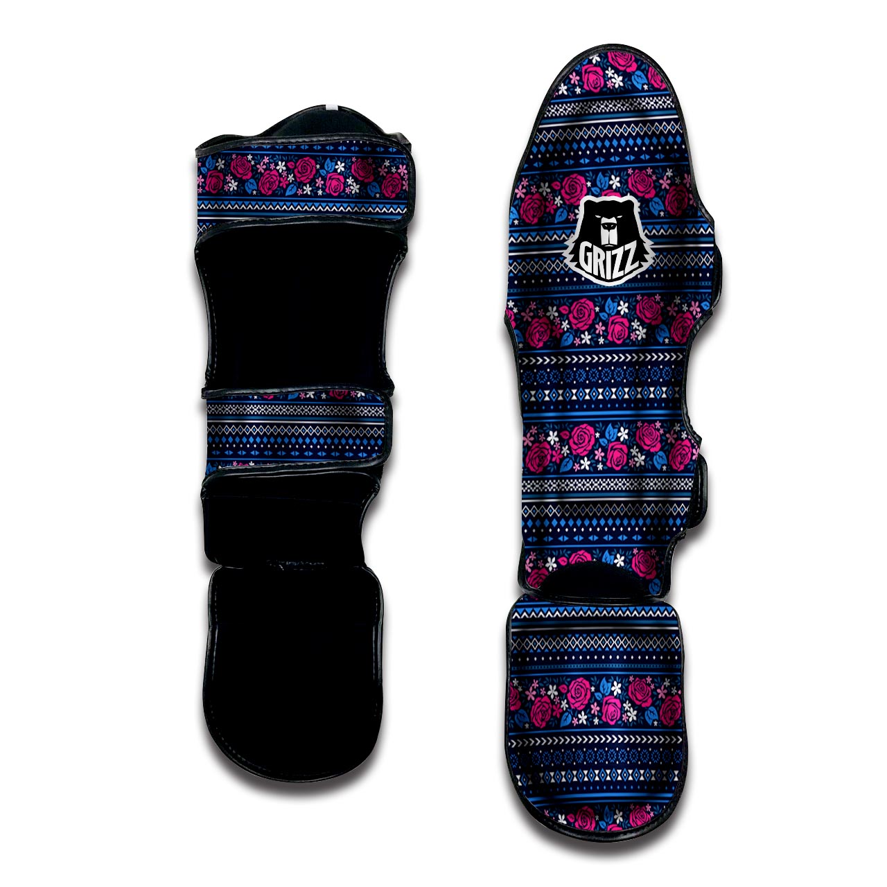 Pink Rose Tribal Aztec Muay Thai Shin Guard-grizzshop