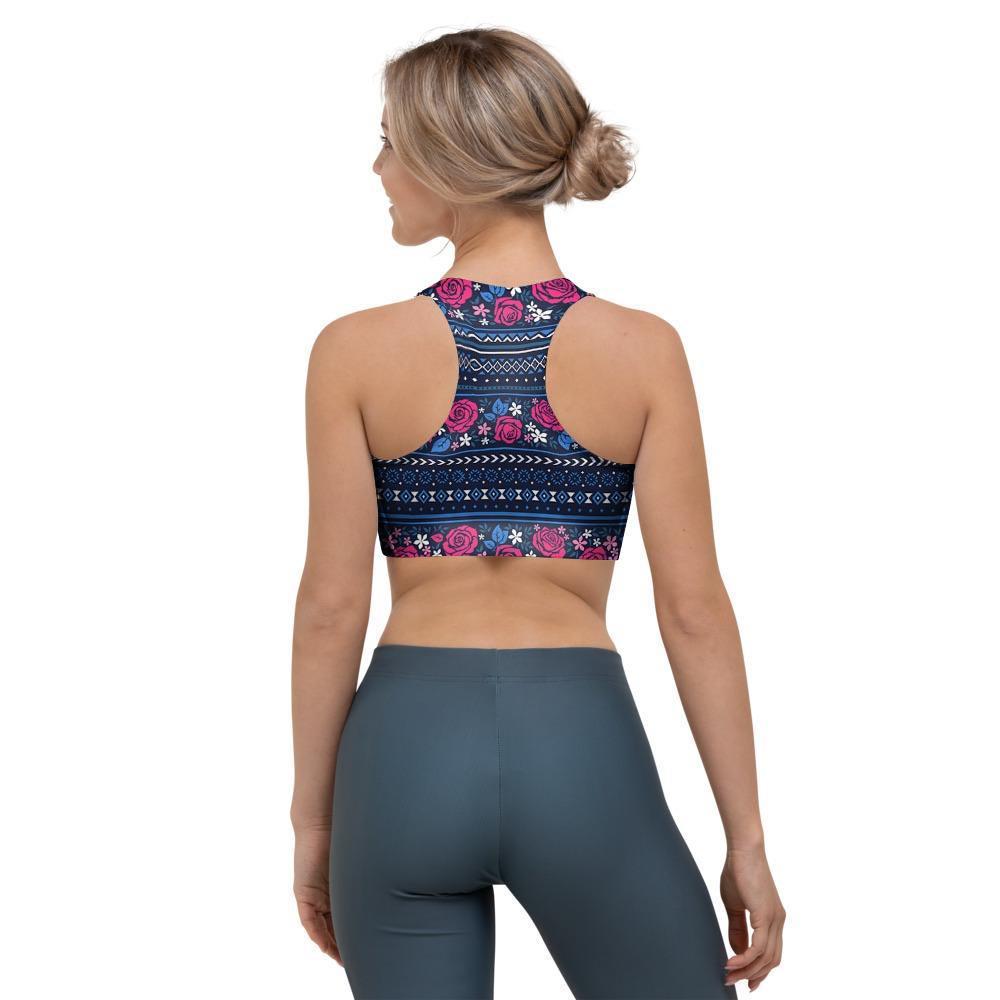 Pink Rose Tribal Aztec Sports Bra-grizzshop