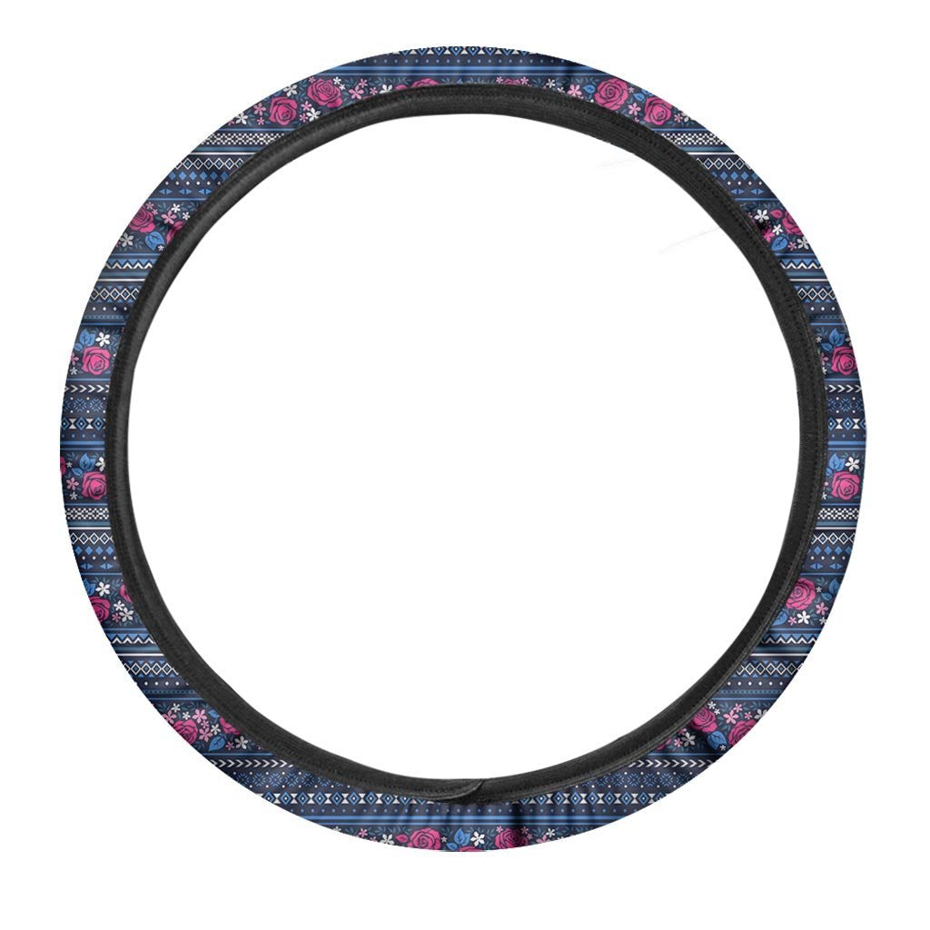 Pink Rose Tribal Aztec Steering Wheel Cover-grizzshop