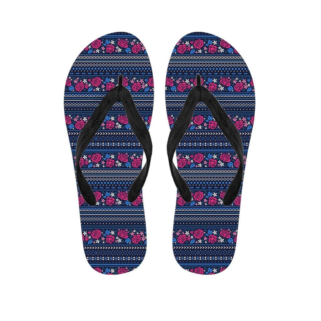 Pink Rose Tribal Aztec Women's Flip Flops-grizzshop