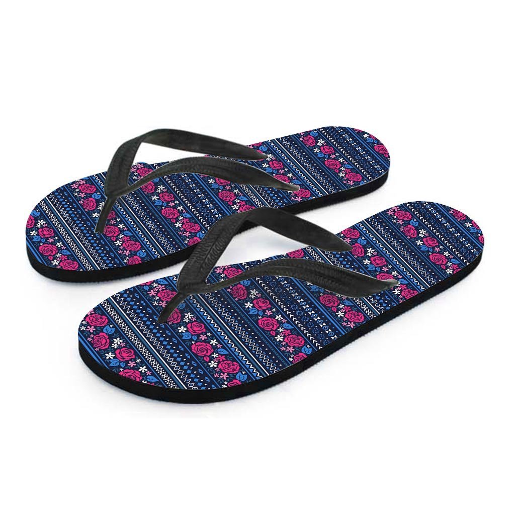 Pink Rose Tribal Aztec Women's Flip Flops-grizzshop