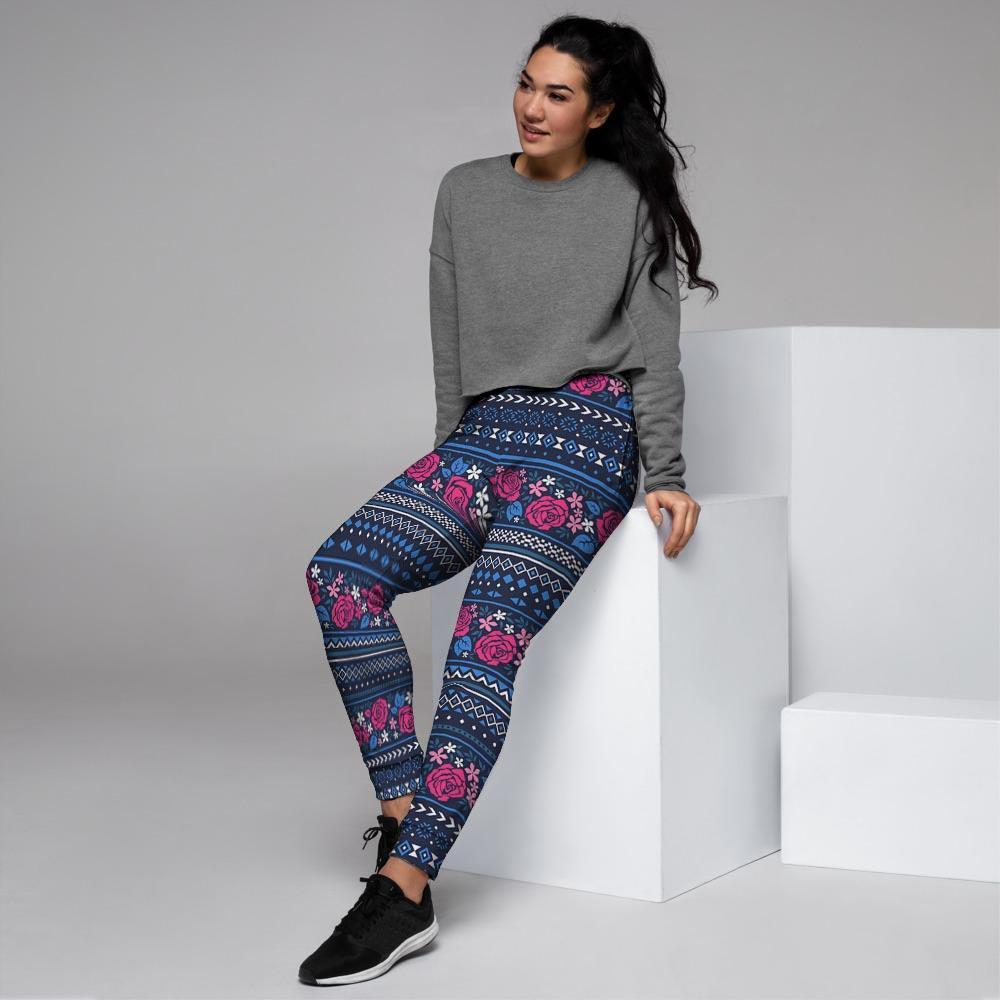 Pink Rose Tribal Aztec Women's Joggers-grizzshop