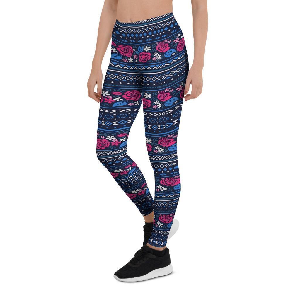 Pink Rose Tribal Aztec Women's Leggings-grizzshop