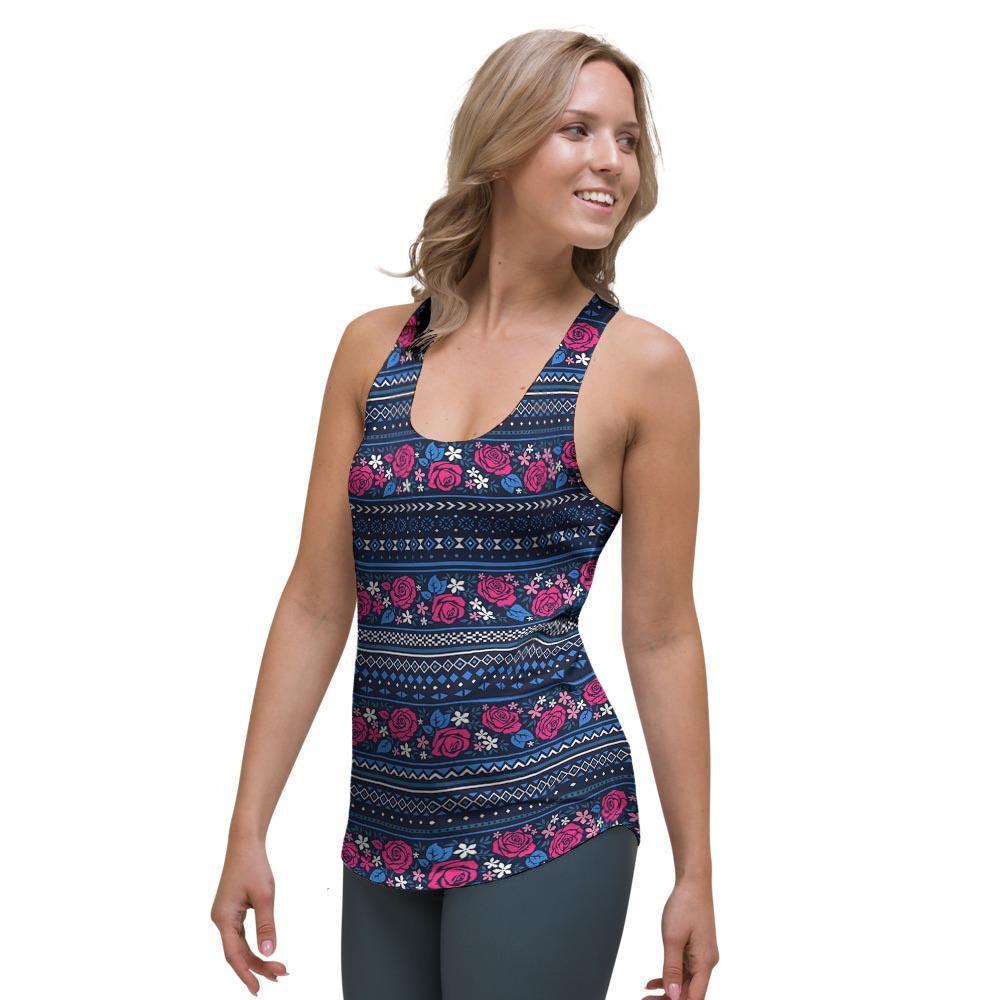 Pink Rose Tribal Aztec Women's Racerback Tank Top-grizzshop
