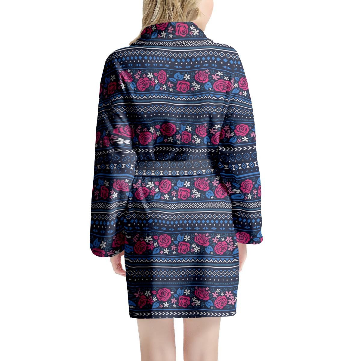 Pink Rose Tribal Aztec Women's Robe-grizzshop