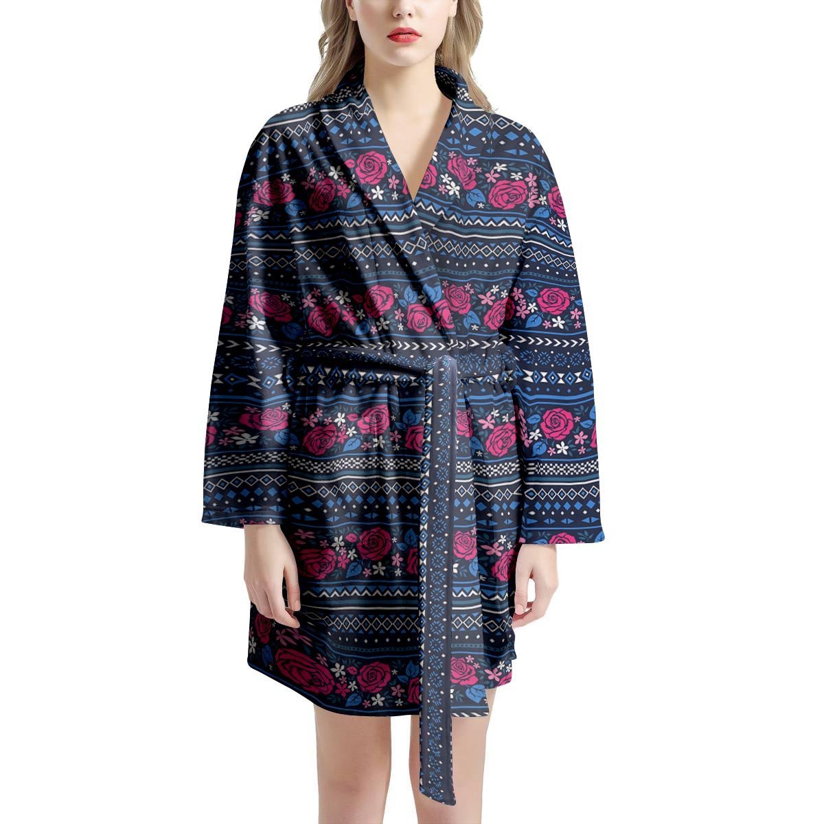 Pink Rose Tribal Aztec Women's Robe-grizzshop