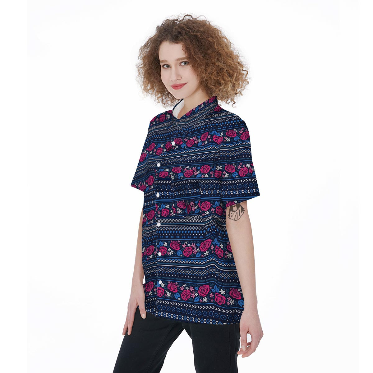 Pink Rose Tribal Aztec Women's Short Sleeve Shirts-grizzshop