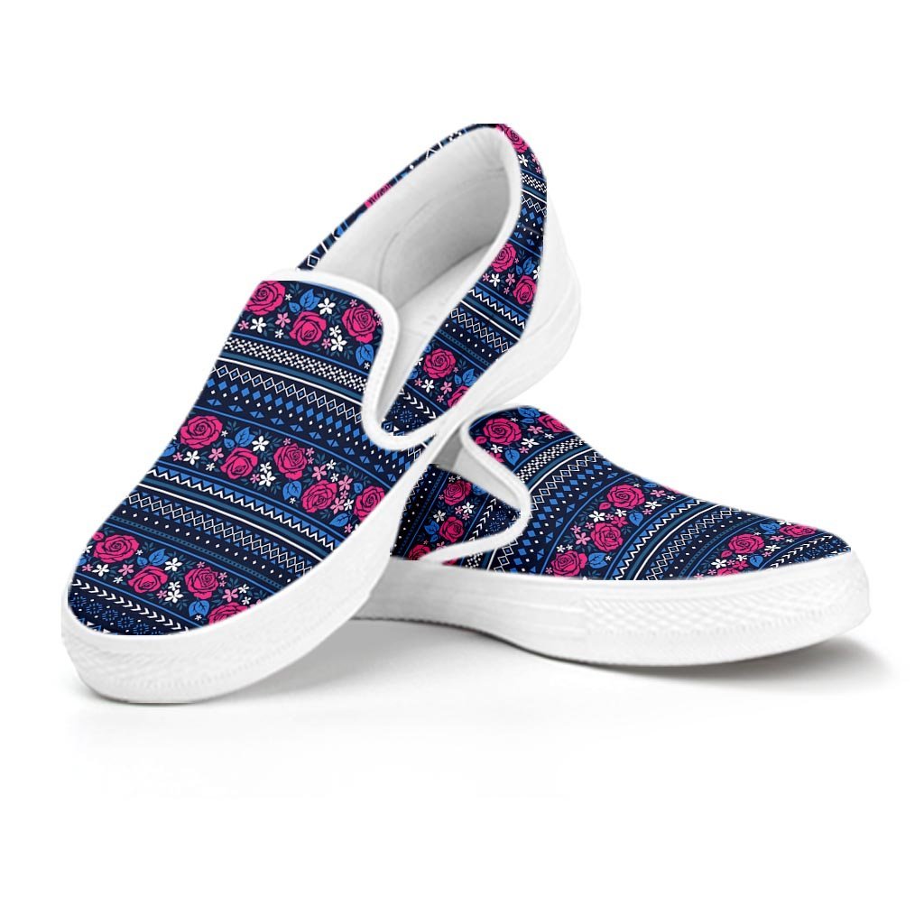 Pink Rose Tribal Aztec Women's Slip On Sneakers-grizzshop