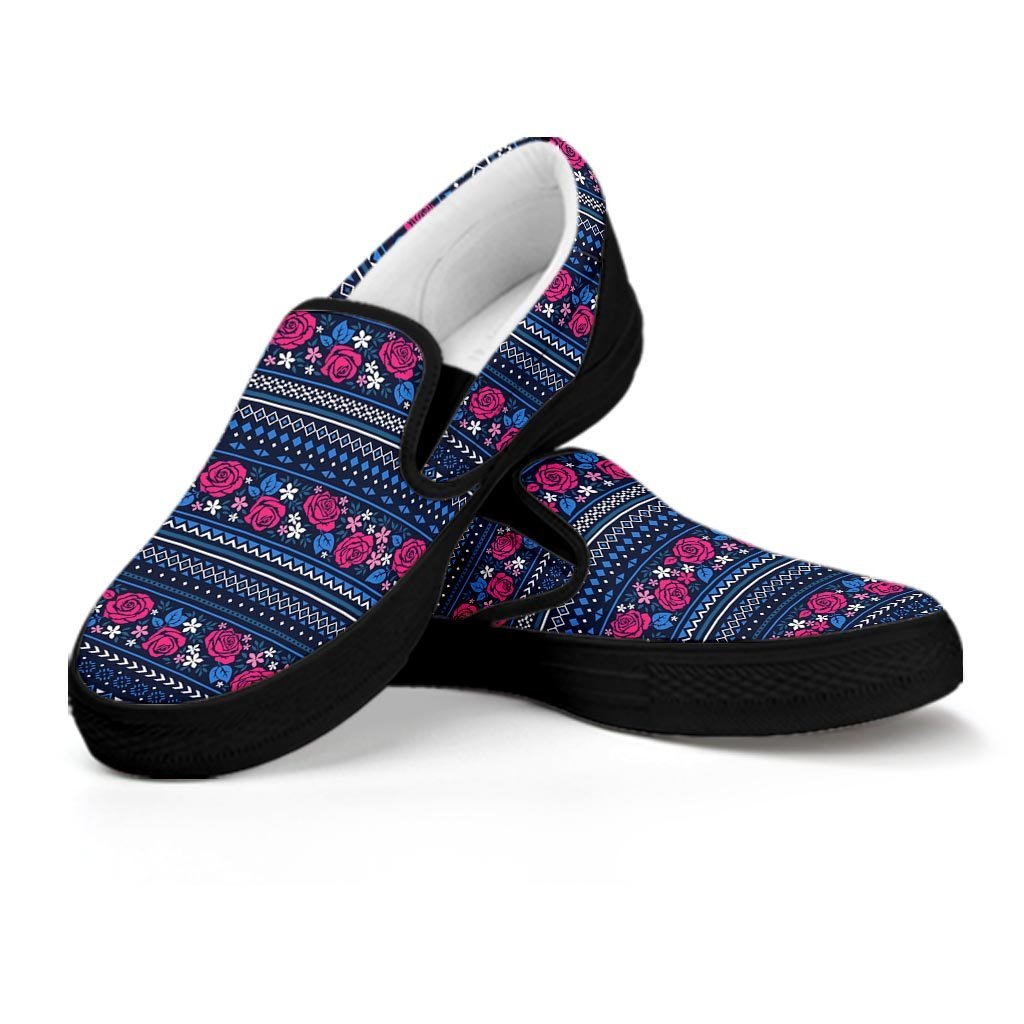 Pink Rose Tribal Aztec Women's Slip On Sneakers-grizzshop