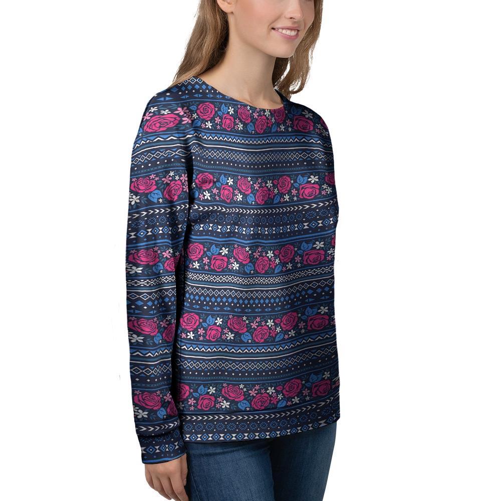 Pink Rose Tribal Aztec Women's Sweatshirt-grizzshop