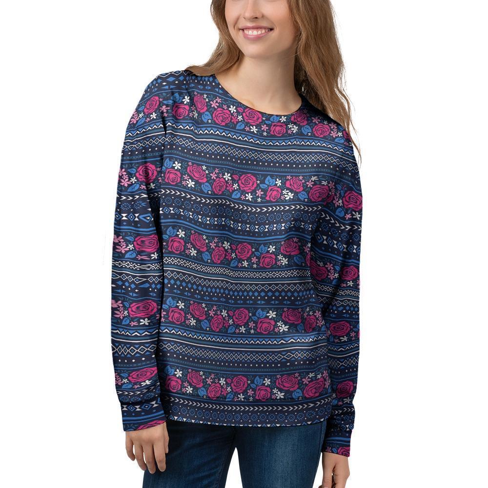 Pink Rose Tribal Aztec Women's Sweatshirt-grizzshop