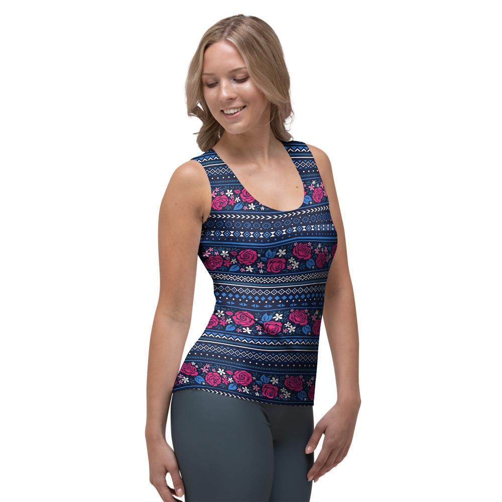 Pink Rose Tribal Aztec Women's Tank Top-grizzshop