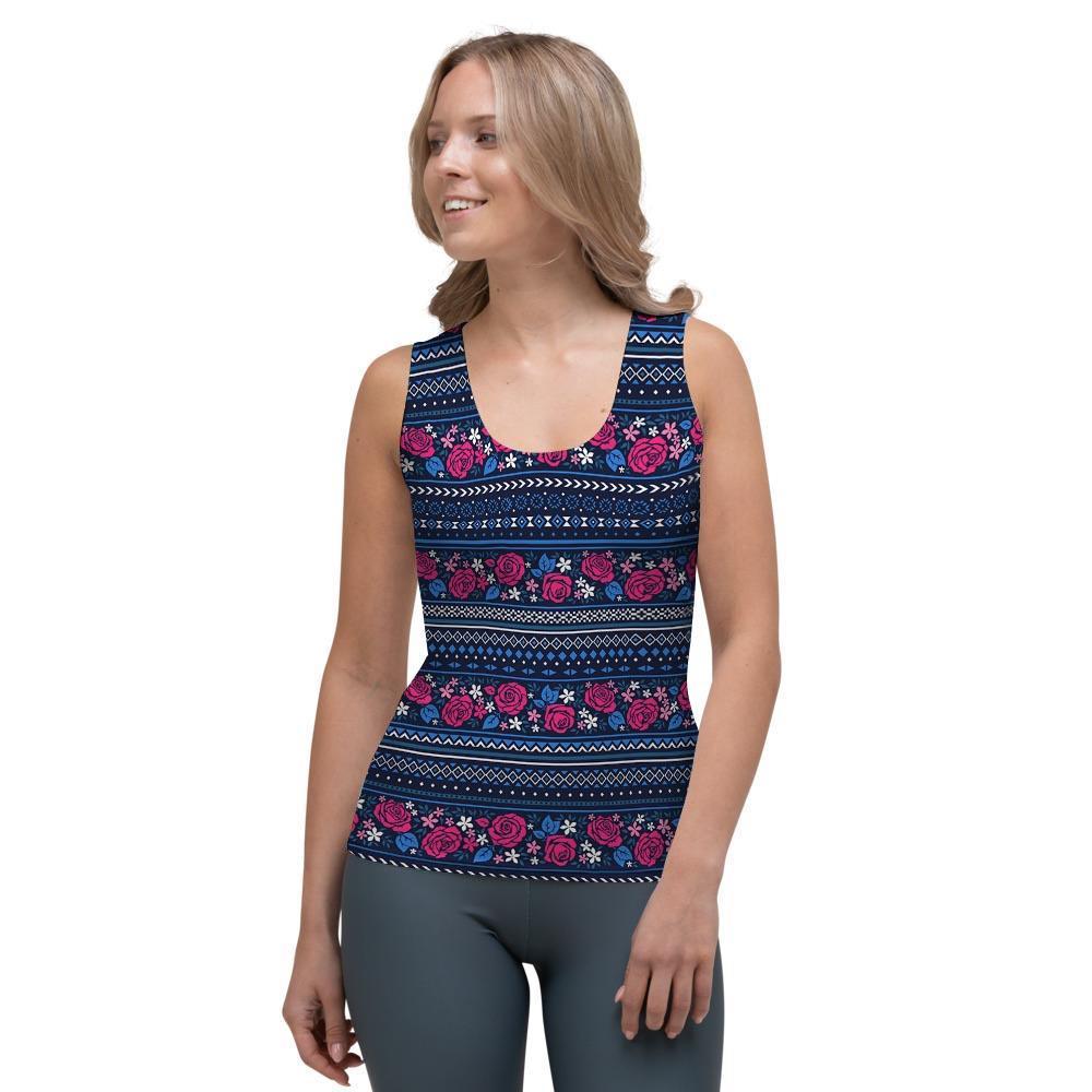 Pink Rose Tribal Aztec Women's Tank Top-grizzshop