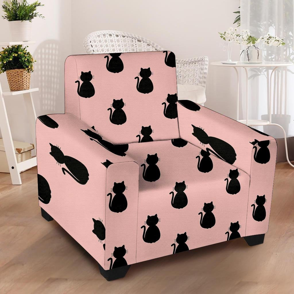 Pink Silhouette Cat Print Armchair Cover-grizzshop