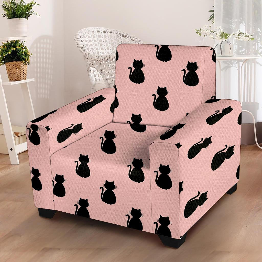 Pink Silhouette Cat Print Armchair Cover-grizzshop