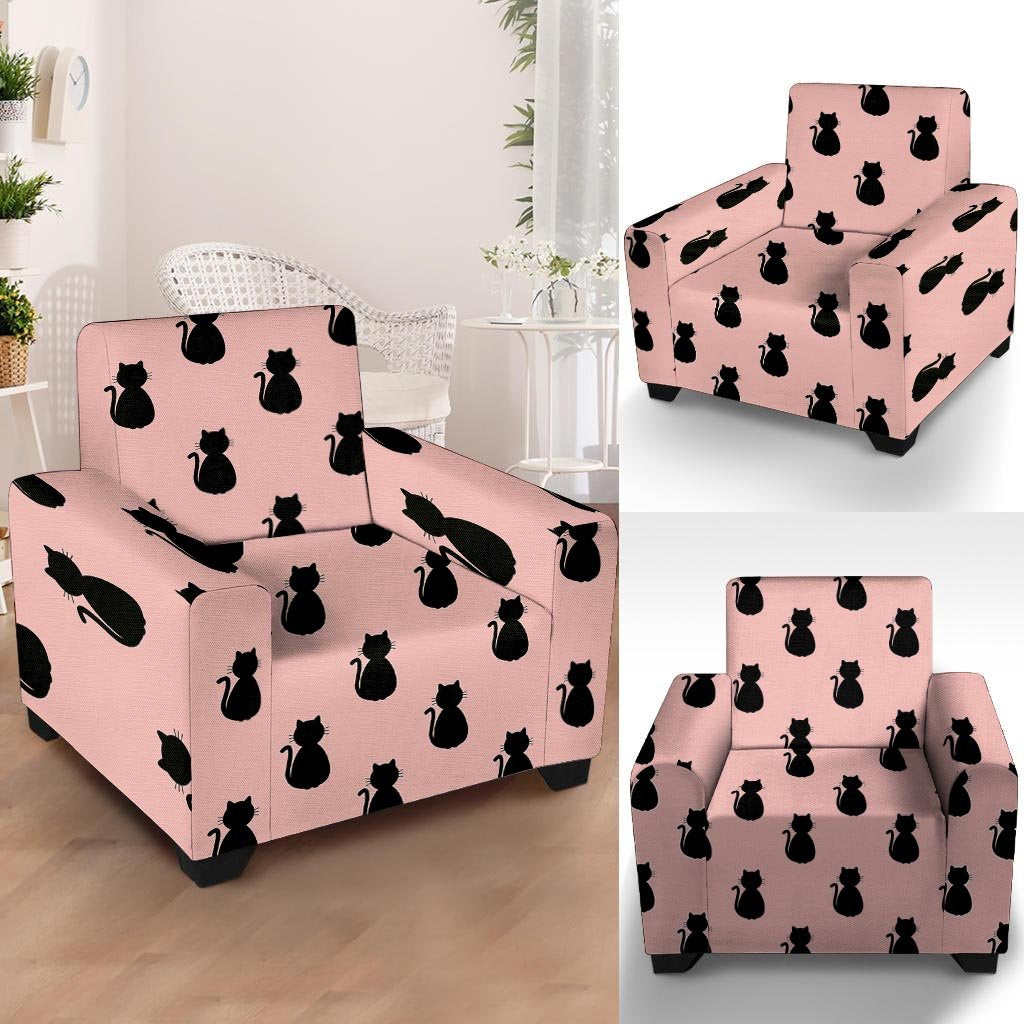 Pink Silhouette Cat Print Armchair Cover-grizzshop