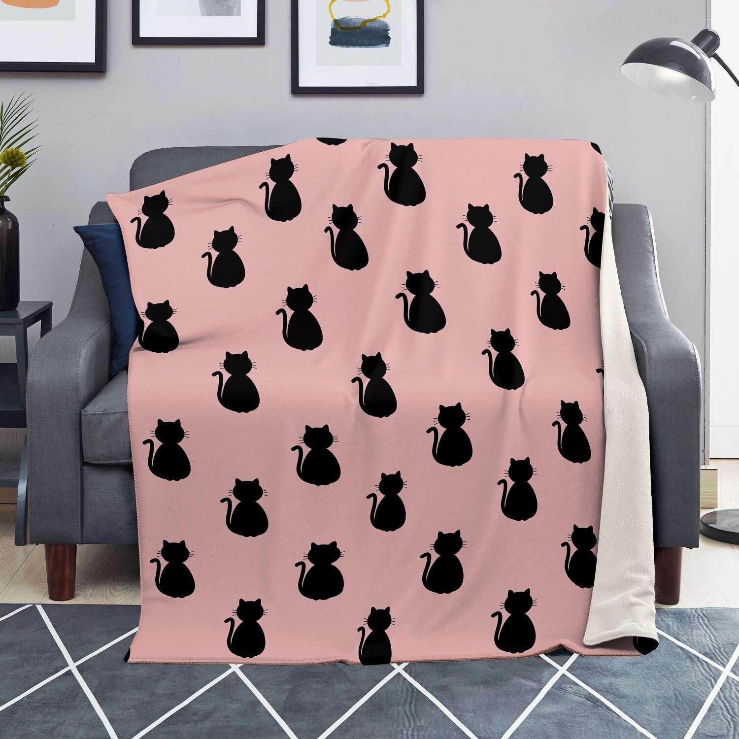 Pink Silhouette Cat Print Blanket-grizzshop