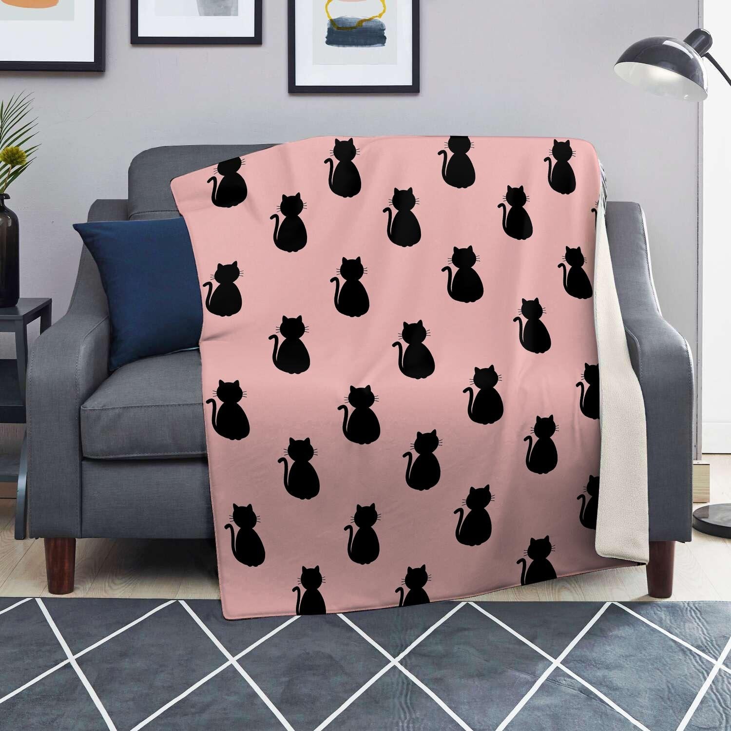 Pink Silhouette Cat Print Blanket-grizzshop