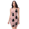 Pink Silhouette Cat Print Bodycon Dress-grizzshop