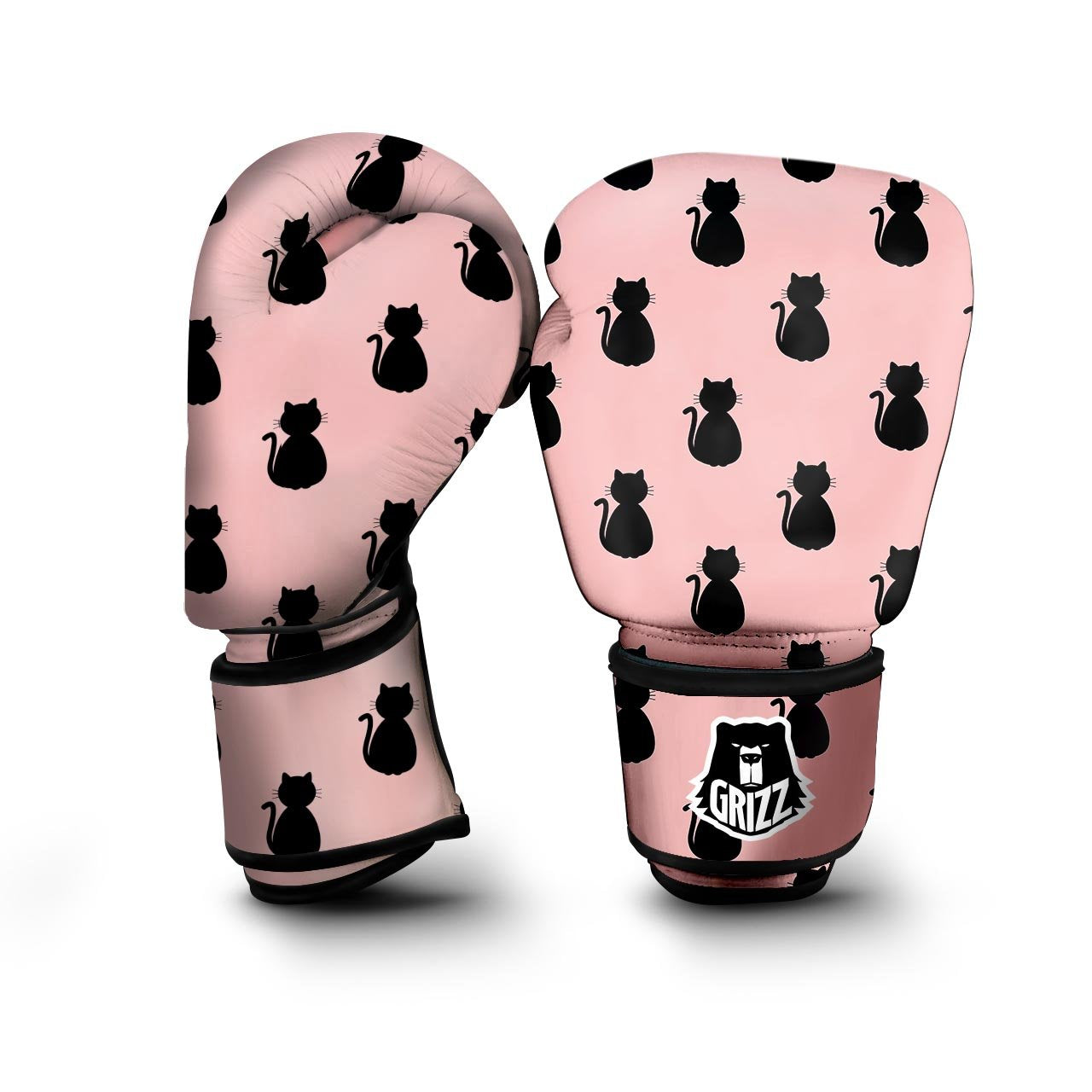 Pink Silhouette Cat Print Boxing Gloves-grizzshop