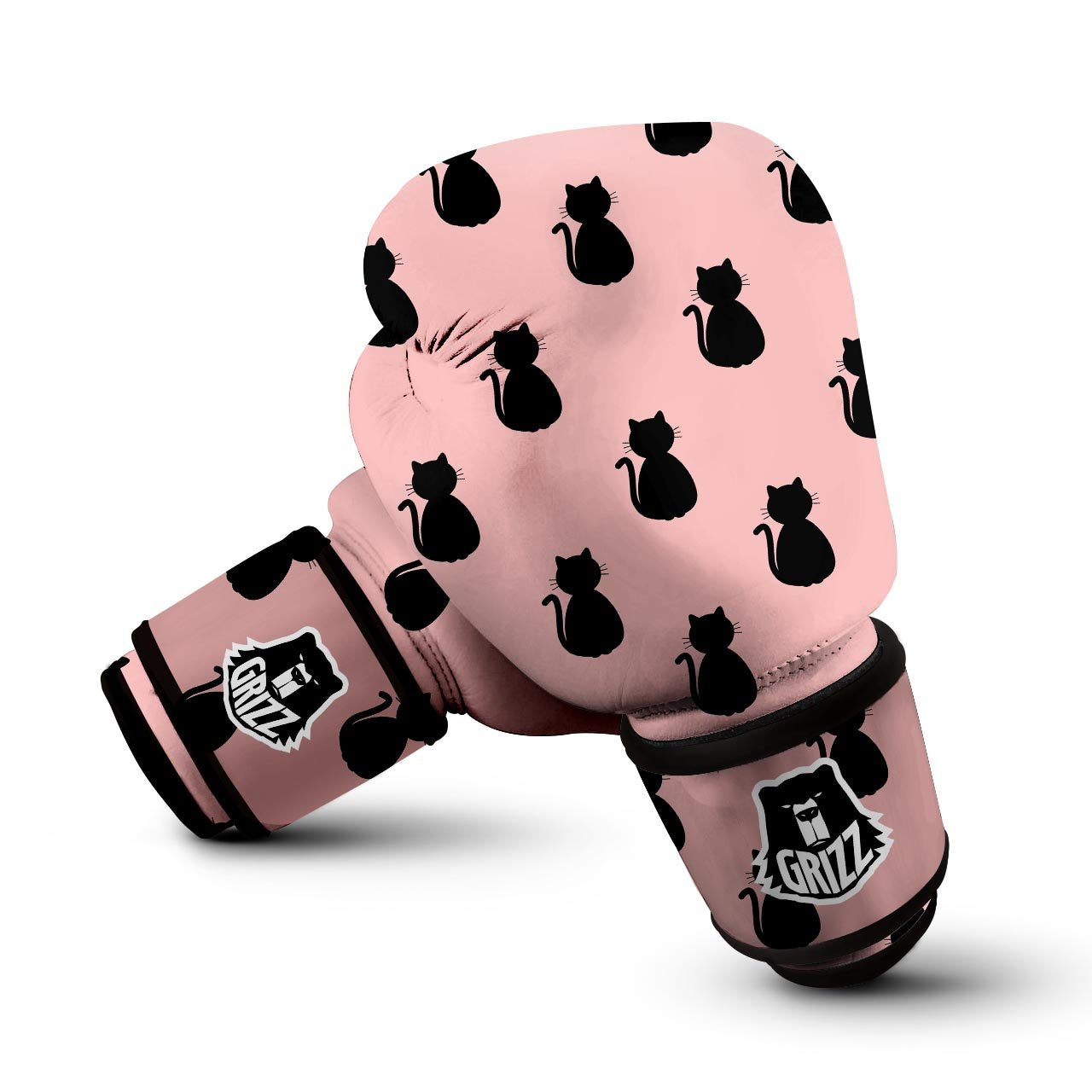 Pink Silhouette Cat Print Boxing Gloves-grizzshop