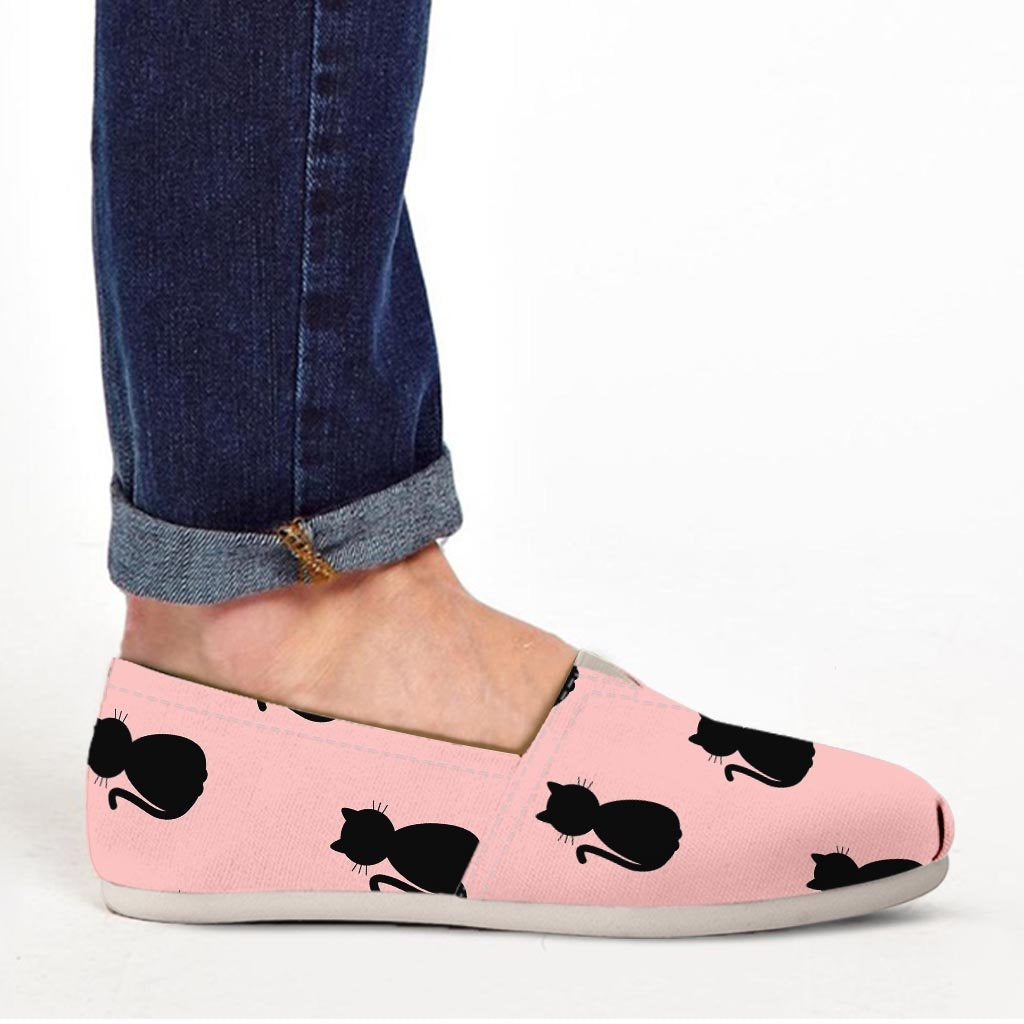 Pink Silhouette Cat Print Canvas Shoes-grizzshop