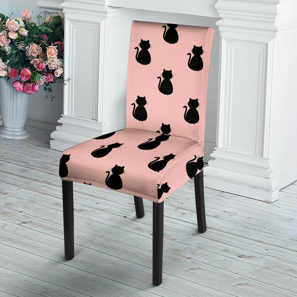 Pink Silhouette Cat Print Chair Cover-grizzshop