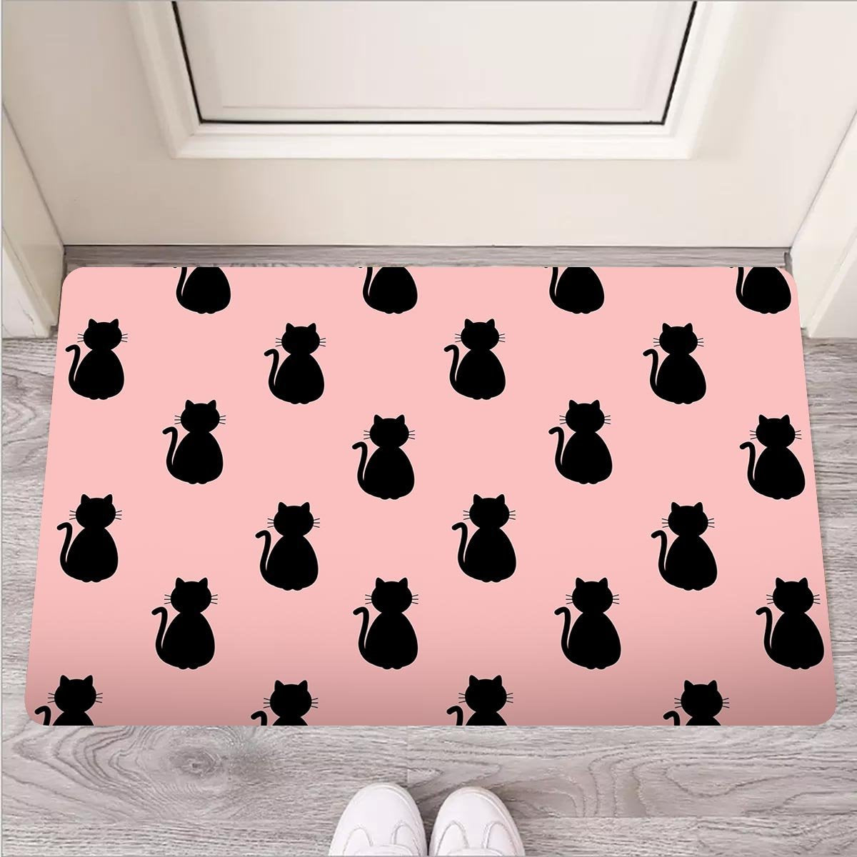 Pink Silhouette Cat Print Door Mat-grizzshop