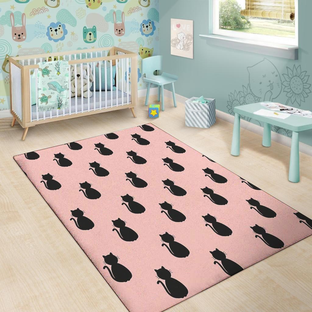 Pink Silhouette Cat Print Floor Mat-grizzshop