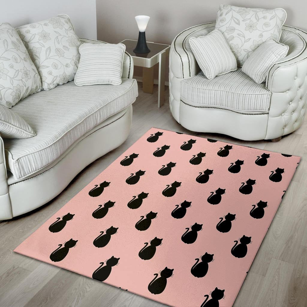 Pink Silhouette Cat Print Floor Mat-grizzshop