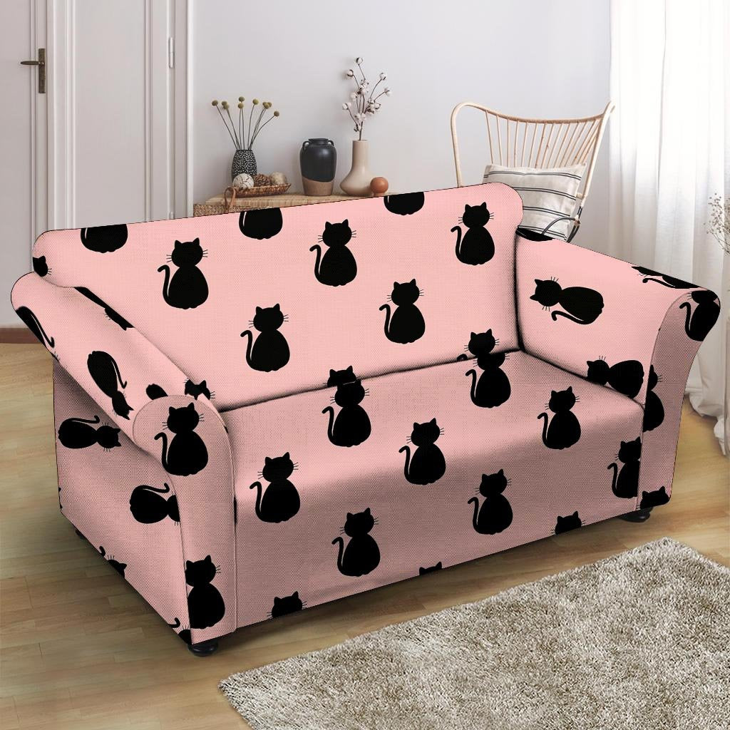 Pink Silhouette Cat Print Loveseat Cover-grizzshop