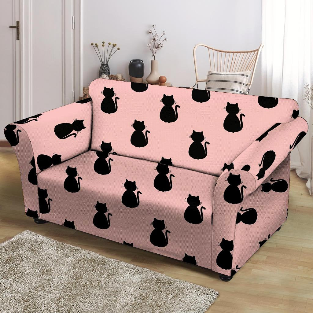 Pink Silhouette Cat Print Loveseat Cover-grizzshop